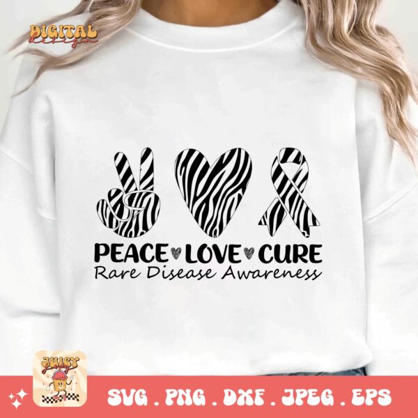 Peace Love Cure Png Svg, Rare Disease Support Svg, Ehlers danlos Syndrome Png Cricut Designs, Zebra Ribbon Svg - Image 3