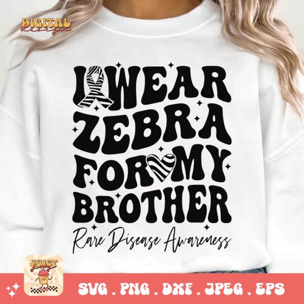 I Wear Zebra for My Brother Png Svg, Rare Disease Support Svg, Ehlers danlos Syndrome Png Cricut Designs, Zebra Ribbon Svg - Image 3