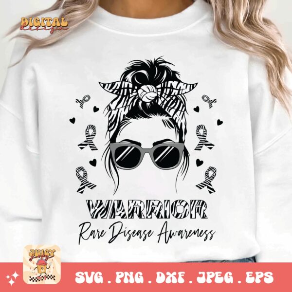 Rare Disease Warrior Messy Bun Png Svg, Rare Disease Support Svg, Ehlers danlos Syndrome Png Cricut Designs, Zebra Ribbon Svg - Image 3