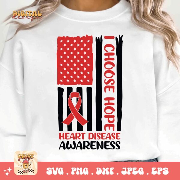 Heart Disease Awareness Png Svg, Heart Disease Flag Png, Red Ribbon Svg Cricut Sublimation Design - Image 3