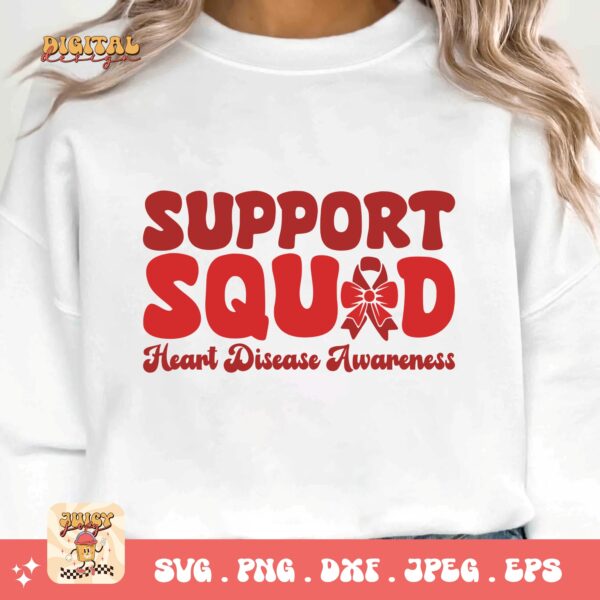Heart Disease Awareness Png Svg, Support Squad Png, Red Ribbon Svg Cricut Sublimation Design - Image 3