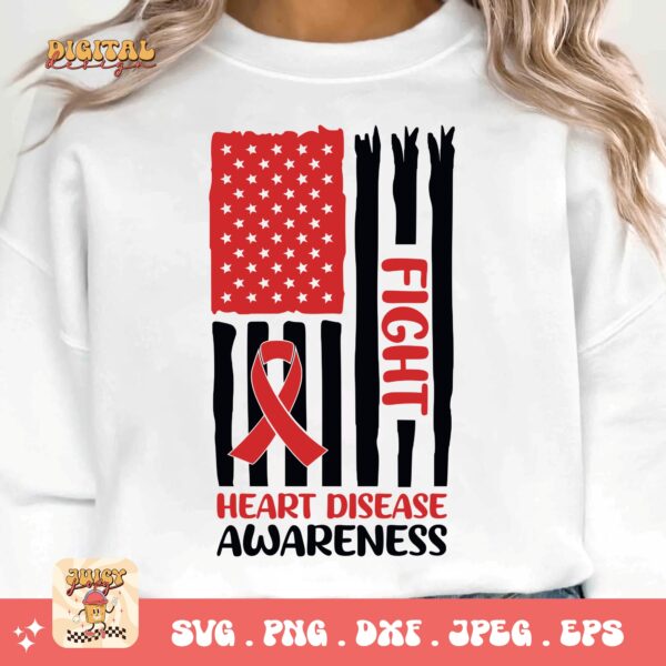 Heart Disease Awareness Png Svg, Heart Disease Flag Png, Red Ribbon Svg Cricut Sublimation Design - Image 3