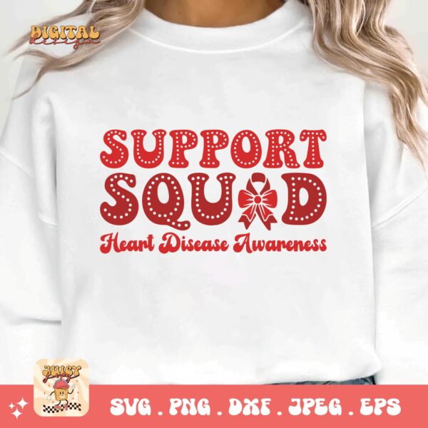 Heart Disease Awareness Png Svg, Support Squad Png, Red Ribbon Svg Cricut Sublimation Design - Image 3