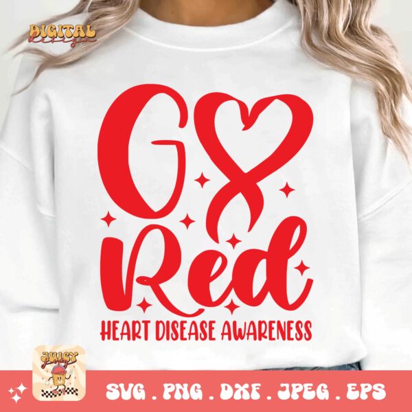 Heart Disease Awareness Png Svg, Go Red Heart Disease Awareness Png, Red Ribbon Svg Cricut Sublimation Design - Image 3