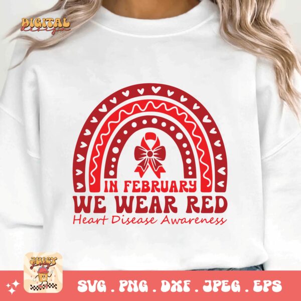Heart Disease Awareness Png Svg, In February We Wear Red Heart Disease Awareness Png, Red Ribbon Svg Cricut Sublimation Design - Image 3