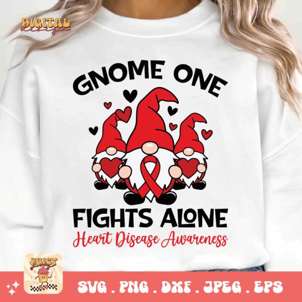 Heart Disease Awareness Png Svg, Gnome One Fights Alone Png, Red Ribbon Svg Cricut Sublimation Design - Image 3