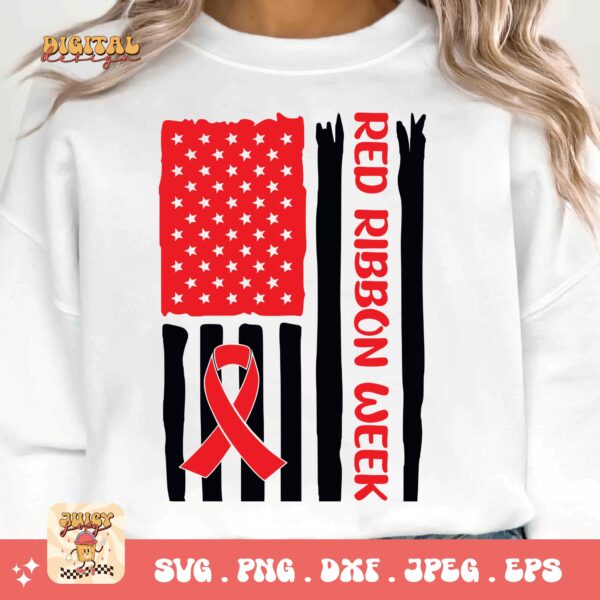 Red Ribbon Week Svg Png, Red Ribbon Week Flag Svg, Drug Free Svg, Red Ribbon Awareness Svg Cricut Sublimation Design - Image 3