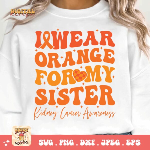Kidney Cancer Awareness Png Svg, I Wear Orange For My Sister Svg Cricut, Orange Ribbon Png Sublimation Designs - Image 3