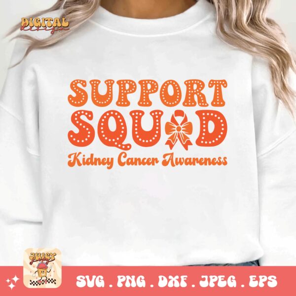 Kidney Cancer Awareness Png Svg, Support Squad Svg Cricut, Orange Ribbon Png Sublimation Designs - Image 3