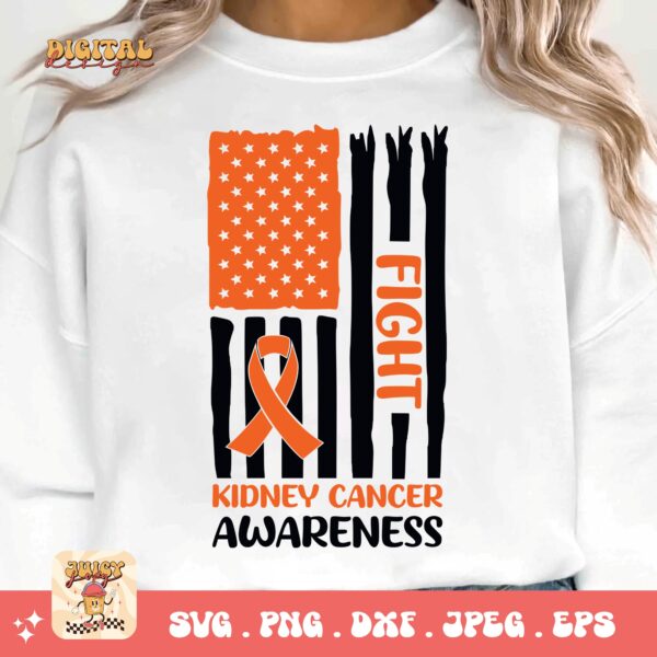 Kidney Cancer Awareness Png Svg, Kidney Cancer Flag Svg Cricut, Orange Ribbon Png Sublimation Designs - Image 3