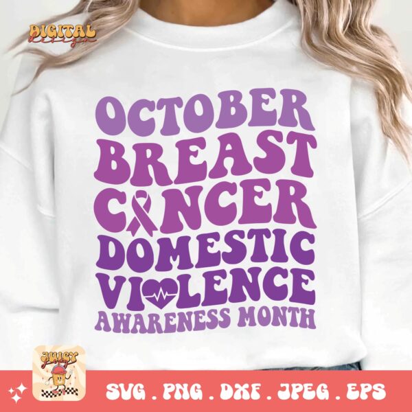 Domestic Violence Awareness Svg Png, October Breast Cancer Domestic Violence Awareness Svg, Domestic Abuse Svg Cricut File Sublimation - Image 3