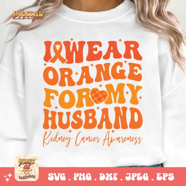 Kidney Cancer Awareness Png Svg, I Wear Orange For My Husband Svg Cricut, Orange Ribbon Png Sublimation Designs - Image 3