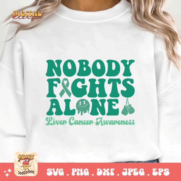 Nobody Fights Alone Svg, Liver Cancer Awareness Svg Png, Emerald Green Ribbon Svg Cricut Sublimation Design - Image 3