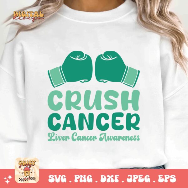 Crush Cancer Svg, Liver Cancer Awareness Svg Png, Emerald Green Ribbon Svg Cricut Sublimation Design - Image 3