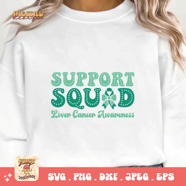 Support Squad Svg, Liver Cancer Awareness Svg Png, Emerald Green Ribbon Svg Cricut Sublimation Design - Image 3