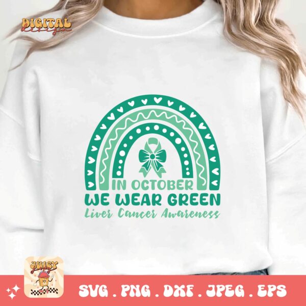 In October We Wear Green Svg, Liver Cancer Awareness Svg Png, Emerald Green Ribbon Svg Cricut Sublimation Design - Image 3