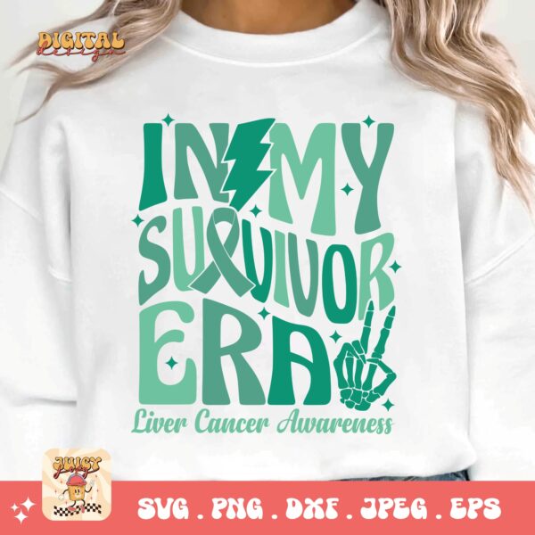 In My Survivor Era Svg, Liver Cancer Awareness Svg Png, Emerald Green Ribbon Svg Cricut Sublimation Design - Image 3