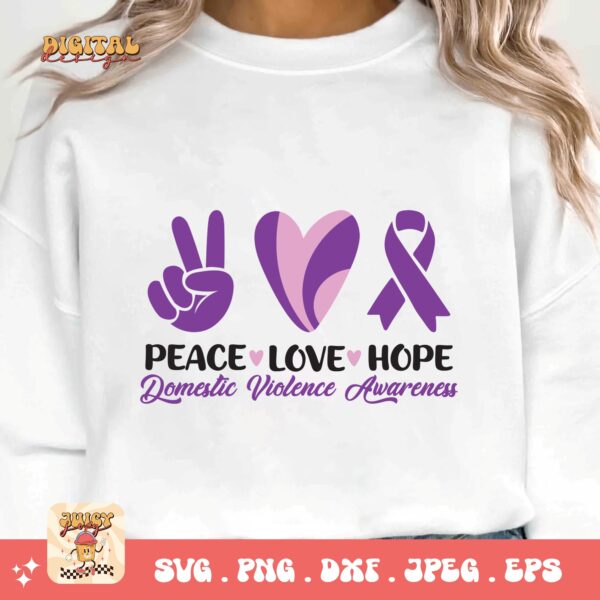 Domestic Violence Awareness Svg Png, Peace Love Hope Svg, Domestic Abuse Svg Cricut File Sublimation - Image 3
