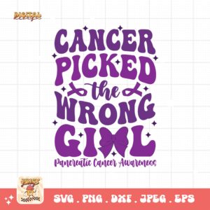 Pancreatic Cancer Awareness Svg Png, Cancer Picked The Wrong Girl Svg, Purple Ribbon Svg Png Cricut Sublimation Design
