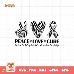 Peace Love Cure Png Svg, Rare Disease Support Svg, Ehlers danlos Syndrome Png Cricut Designs, Zebra Ribbon Svg