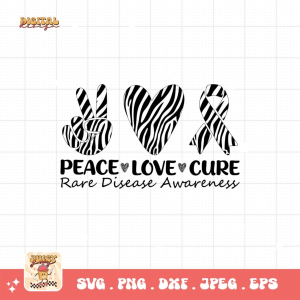 Peace Love Cure Png Svg, Rare Disease Support Svg, Ehlers danlos Syndrome Png Cricut Designs, Zebra Ribbon Svg