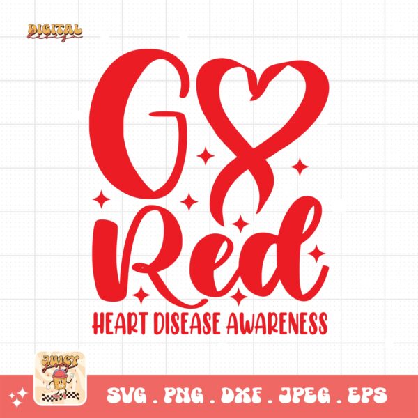 Heart Disease Awareness Png Svg, Go Red Heart Disease Awareness Png, Red Ribbon Svg Cricut Sublimation Design