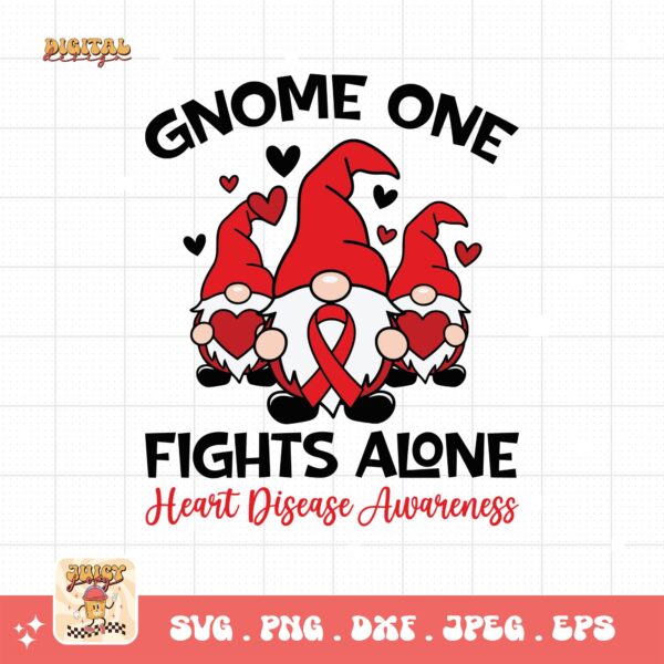 Heart Disease Awareness Png Svg, Gnome One Fights Alone Png, Red Ribbon Svg Cricut Sublimation Design