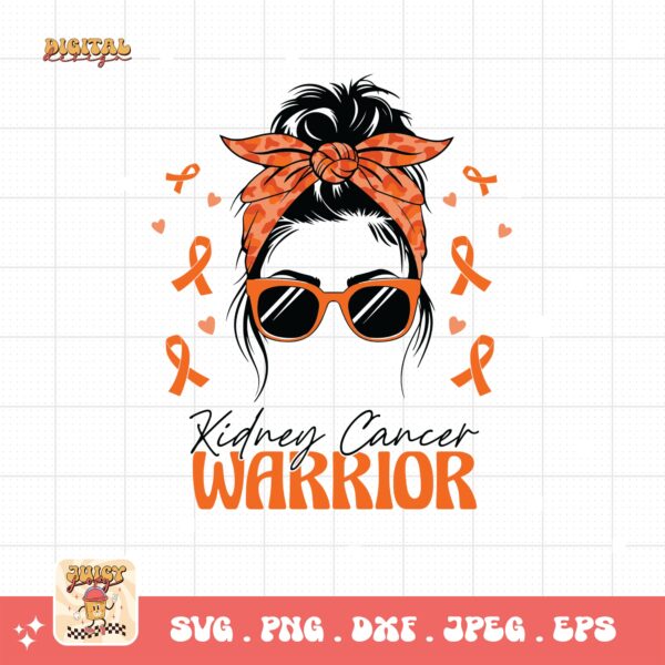 Kidney Cancer Awareness Png Svg, Kidney Cancer Warrior Messy Bun Svg Cricut, Orange Ribbon Png Sublimation Designs