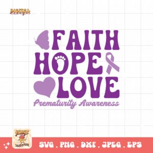 Prematurity Awareness Svg Png, Faith Hope Love Png Svg, Nicu Preemie Awareness Svg Cricut Sublimation