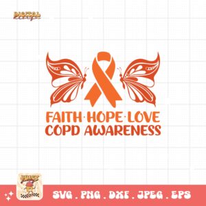 Faith Hope Love Copd Awareness Svg Png, Copd Awareness Svg Png, Orange Ribbon, Chronic Obstructive Pulmonary Disease Svg