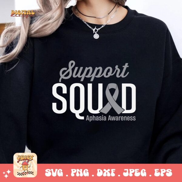 Support Squad Svg, Aphasia Awareness Svg Png, Gray Ribbon Svg, Aphasia Support Svg - Image 2