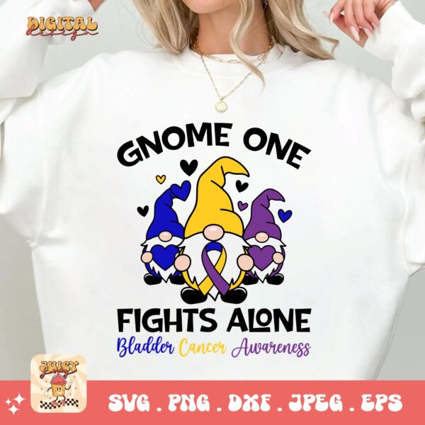 Gnome One Fights Alone Svg, Bladder Cancer Awareness Svg Png, Bladder Cancer Ribbon Support Svg Cricut File Sublimation Design - Image 2