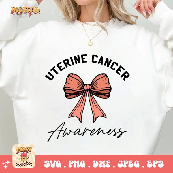 Uterine Cancer Awareness Svg Png, Uterine Cancer Coquette Bow Svg, Peach Ribbon Svg, Endometrial Cancer Svg Cricut Cut File Sublimation - Image 2