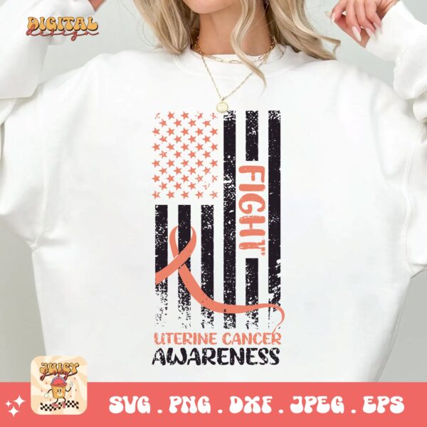 Uterine Cancer Awareness Svg Png, Uterine Cancer Awareness Flag Svg, Peach Ribbon Svg, Endometrial Cancer Svg Cricut Cut File Sublimation - Image 2