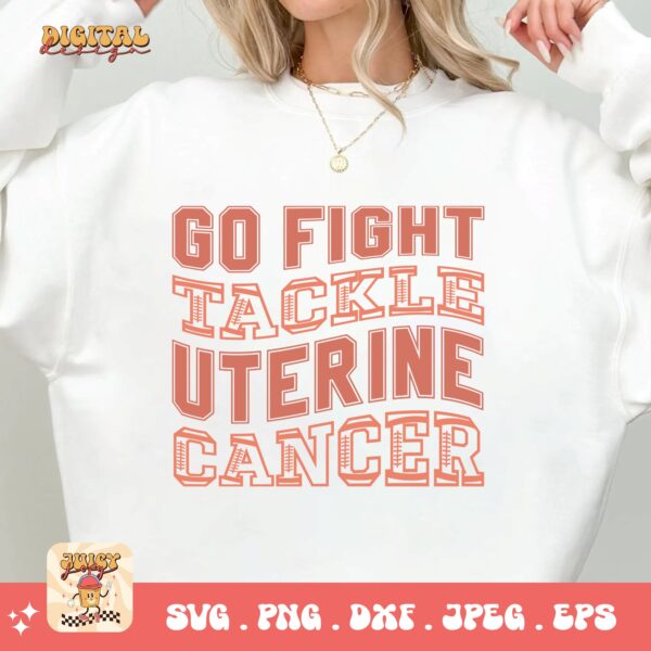 Uterine Cancer Awareness Svg Png, Go Fight Tackle Uterine Cancer Football Svg, Peach Ribbon Svg, Endometrial Cancer Svg Cricut Cut File - Image 2