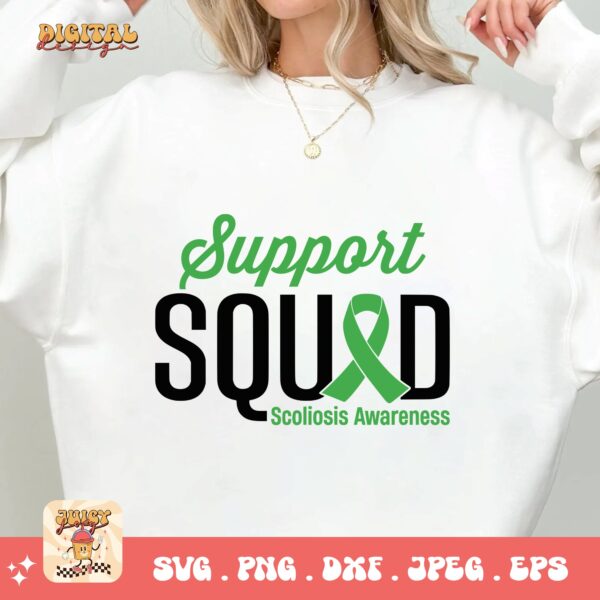 Scoliosis Awareness Svg Png, Support Squad Svg, Green Ribbon Svg, Scoliosis Support Svg Cricut File - Image 2