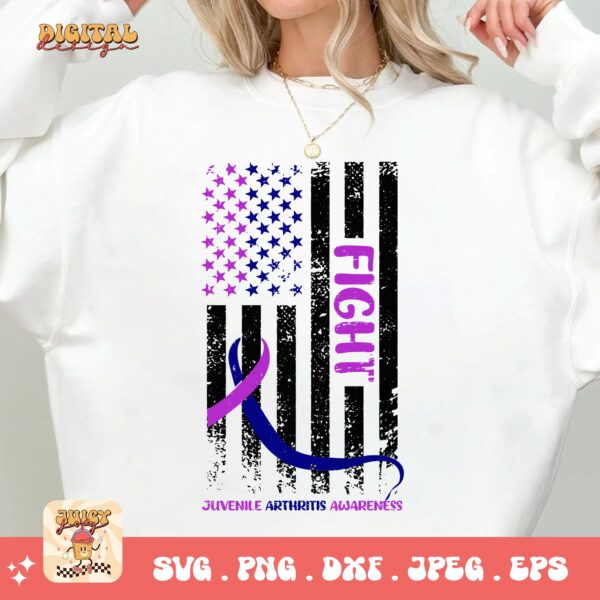 Juvenile Arthritis Flag Svg, Juvenile Arthritis Awareness Svg Png, Blue Purple Ribbon Cricut Sublimation Design - Image 2