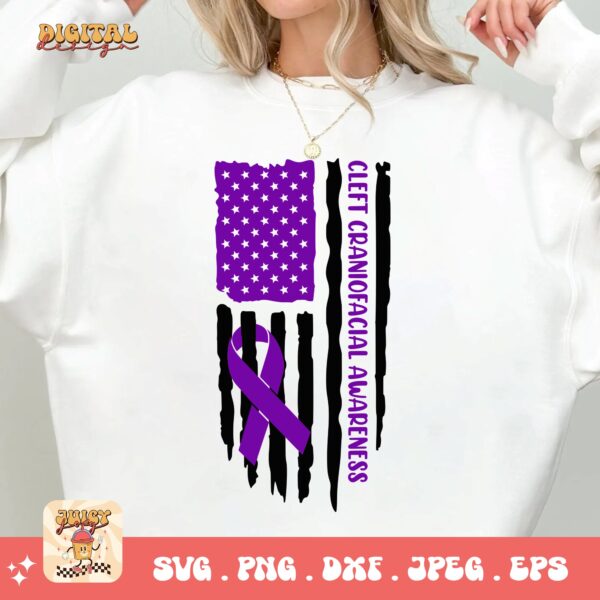 Cleft Craniofacial Awareness Svg Png, Cleft Craniofacial Flag Svg, Purple Ribbon Svg, Cleft Palate Support Cricut Sublimation - Image 2