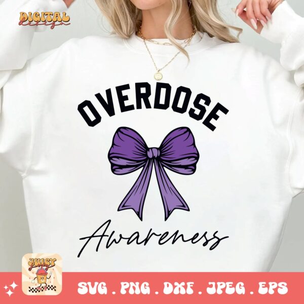 Overdose Awareness Svg Png, Overdose Awareness Coquette Bow Svg, Addiction Awareness Recovery Svg Cricut File Sublimation Design - Image 2