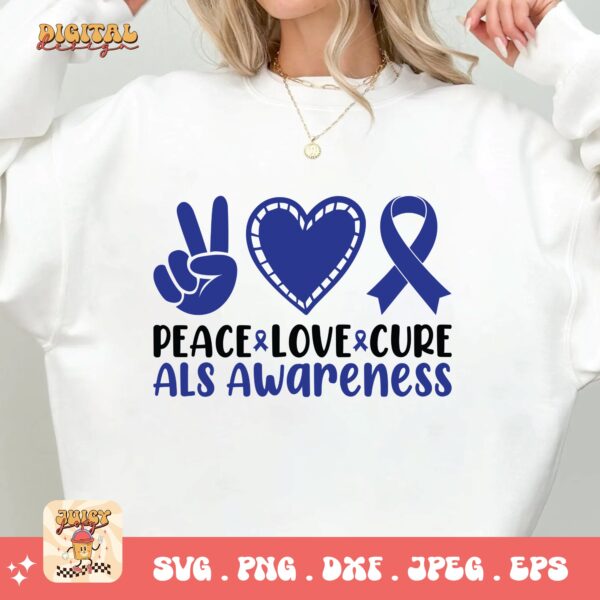 ALS Awareness Png Svg, Peace Love Cure Png , Als Support Svg Cricut File Sublimation Design - Image 2