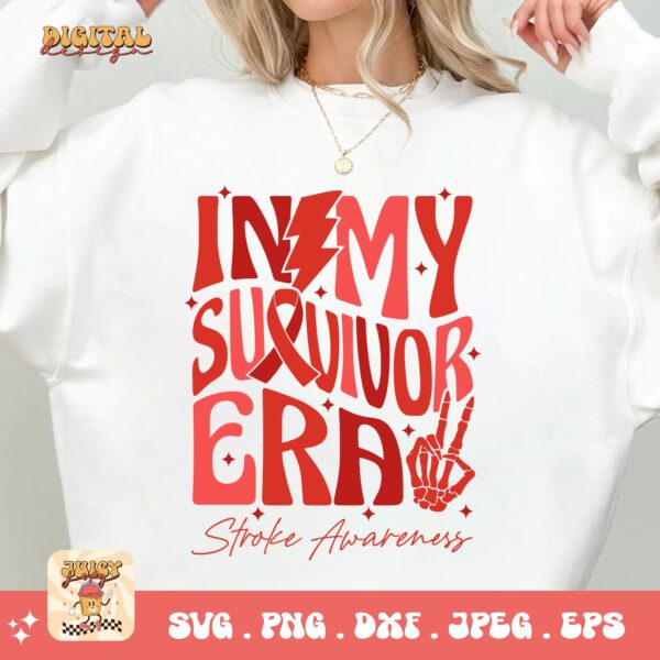 In My Survivor Era Svg, Stroke Awareness Svg Png, Red Ribbon Svg Cricut Sublimation Design - Image 2