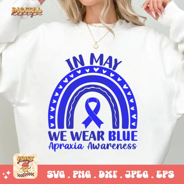 In May We Wear blue Svg, Apraxia Awareness Svg Png, Blue Ribbon Svg, Apraxia Support Svg Cricut File Sublimation Design - Image 2