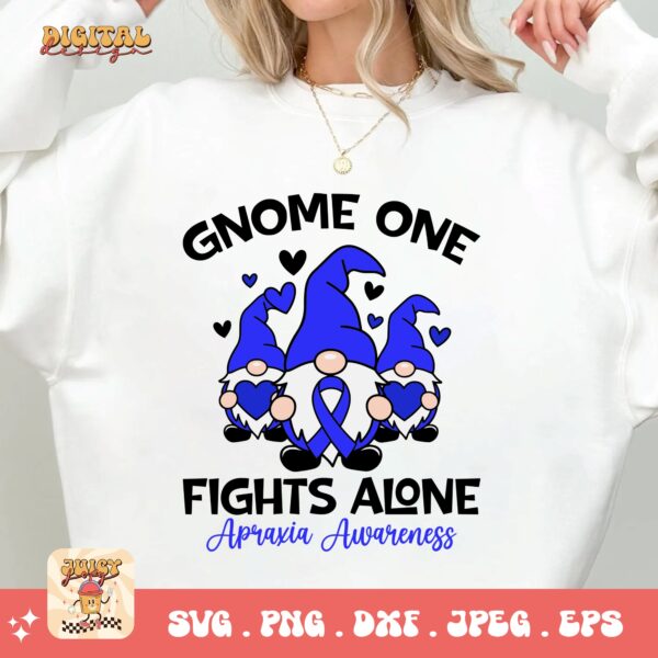 Gnome One Fights Alone Svg, Apraxia Awareness Svg Png, Blue Ribbon Svg, Apraxia Support Svg Cricut File Sublimation Design - Image 2