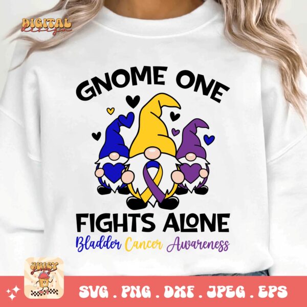 Gnome One Fights Alone Svg, Bladder Cancer Awareness Svg Png, Bladder Cancer Ribbon Support Svg Cricut File Sublimation Design - Image 3