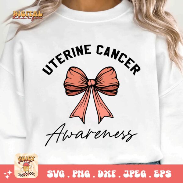 Uterine Cancer Awareness Svg Png, Uterine Cancer Coquette Bow Svg, Peach Ribbon Svg, Endometrial Cancer Svg Cricut Cut File Sublimation - Image 3