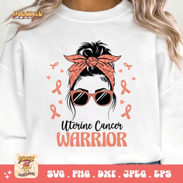 Uterine Cancer Awareness Svg Png, Uterine Cancer Warrior Messy Bun Svg, Peach Ribbon Svg, Endometrial Cancer Svg Cricut Cut File Sublimation - Image 3