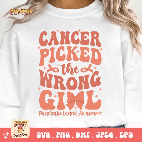Uterine Cancer Awareness Svg Png, Cancer Picked the Wrong Girl Svg, Peach Ribbon Svg, Endometrial Cancer Svg Cricut Cut File Sublimation - Image 3