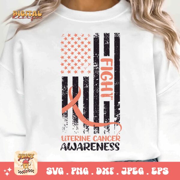 Uterine Cancer Awareness Svg Png, Uterine Cancer Awareness Flag Svg, Peach Ribbon Svg, Endometrial Cancer Svg Cricut Cut File Sublimation - Image 3
