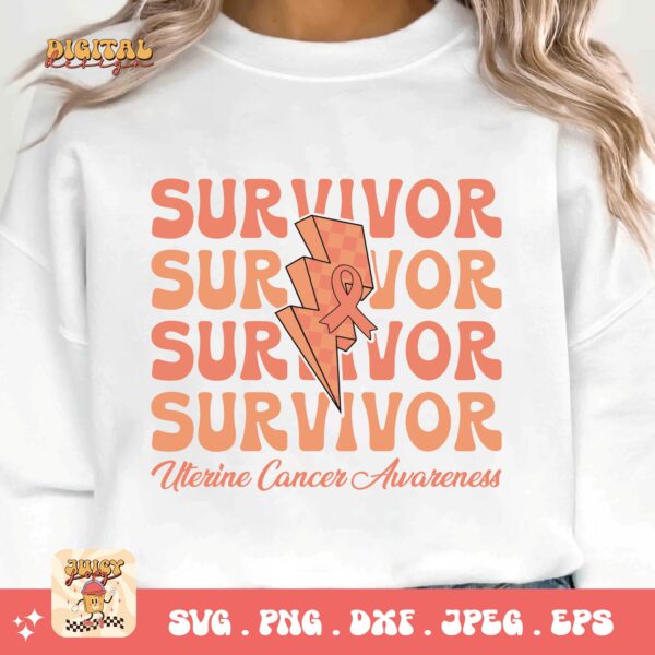 Uterine Cancer Awareness Svg Png, Uterine cancer Survivor Svg, Peach Ribbon Svg, Endometrial Cancer Svg Cricut Cut File Sublimation - Image 3