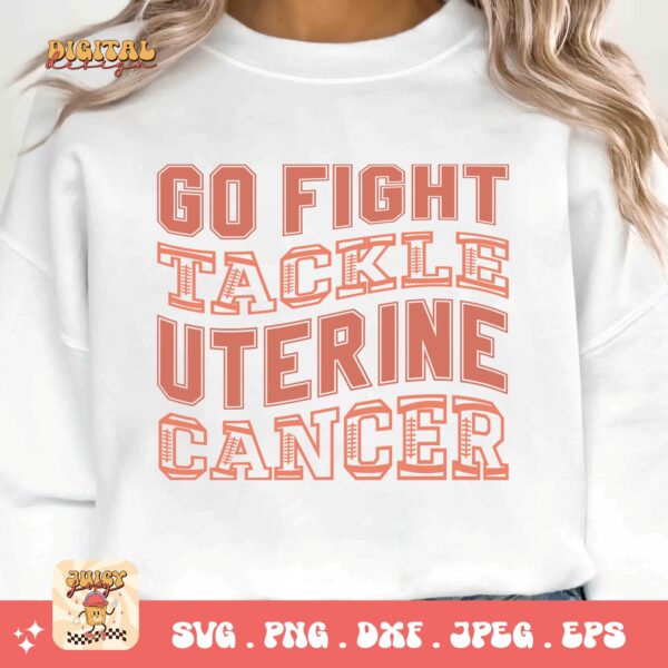 Uterine Cancer Awareness Svg Png, Go Fight Tackle Uterine Cancer Football Svg, Peach Ribbon Svg, Endometrial Cancer Svg Cricut Cut File - Image 3